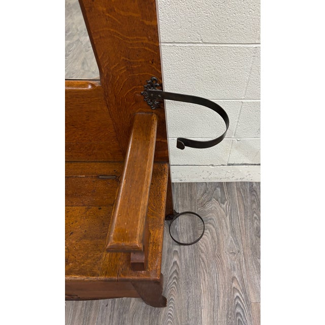 19th Century Antique Victorian Carved Tiger Oak Hall Tree With Mirror and Storage For Sale - Image 5 of 17