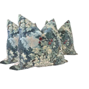 Contemporary Scalamandre Marly in Blue Down-Filled Pillows - Set of 3