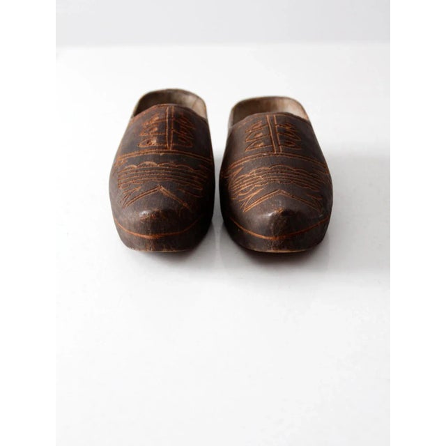 Antique Carved Wooden Clogs Pair For Sale - Image 4 of 9