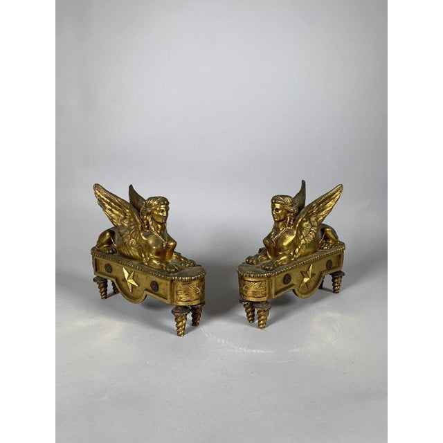 Pair of andirons with sphinxes from the Directoire period, late 18th or early 19th century. Partly attributed to Pierre-...
