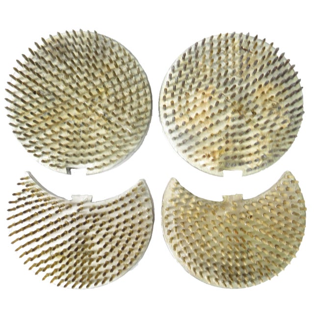 Wonderful 4-piece set of vintage Kenzan floral frogs for traditional Japanese Ibekana floral arrangements. The assortment...