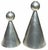 A striking graduated pair of sculptural ceramic candleholders with bold conical forms topped by rounded spherical...