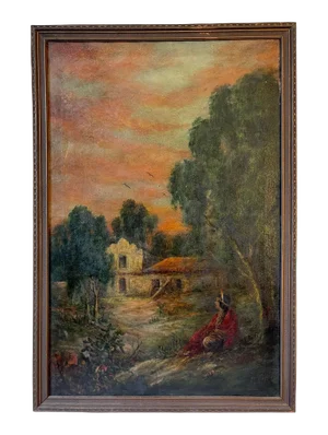 Late 19th Century Old California Landscape Oil Painting, Framed