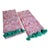 Pair Unused White Cotton, Coral Floral, Teal Tasseled Hand Towels For Sale