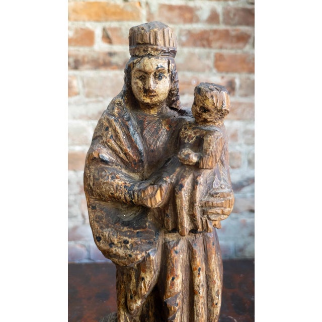 19th Century Spanish Colonial Religious Carved Santos Figure of the Madonna and Child For Sale - Image 9 of 13