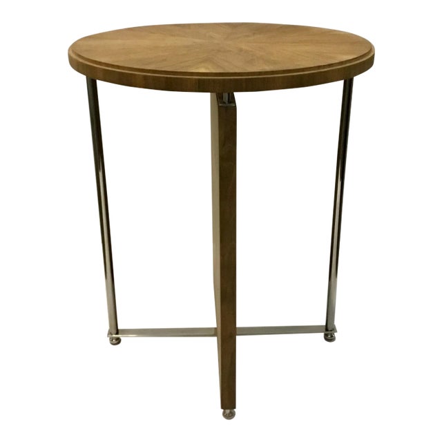 Organic Modern Natural Finish Wood and Nickel End Table For Sale
