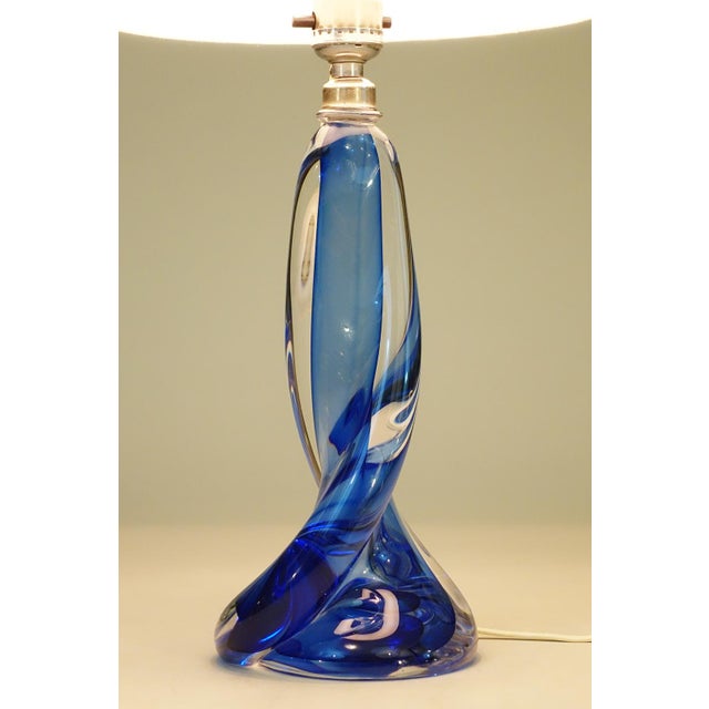 Val Saint-Lambert 1960s Mid Century Modern Val St Lambert Signed Belgium Marine Swirl Solid Blown Art Glass Table Lamp Murano For Sale - Image 4 of 11
