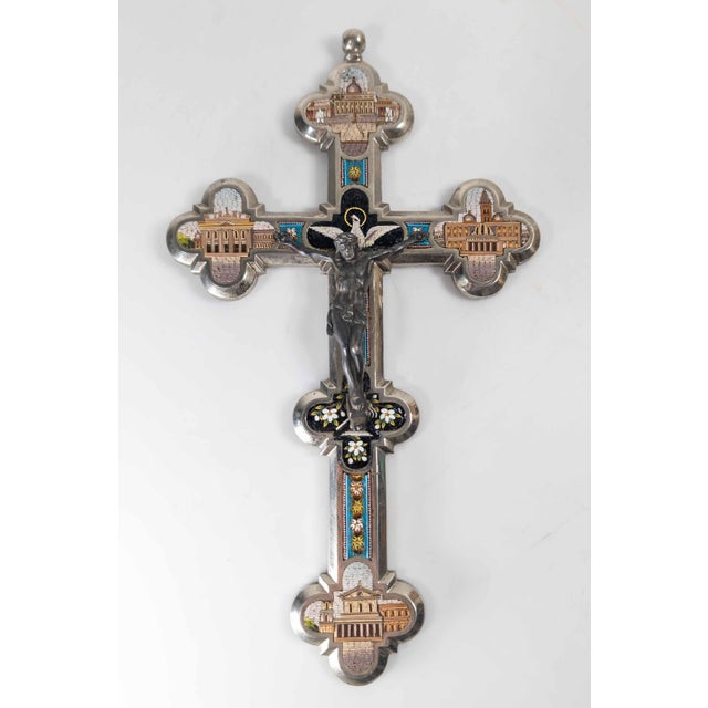 We are selling this 19th Century Italian micro-mosaic house cross. This cross features four major architectural scenes...