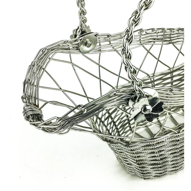 Silver Tone Wire Basket Wine Holder For Sale In Portland, ME - Image 6 of 11