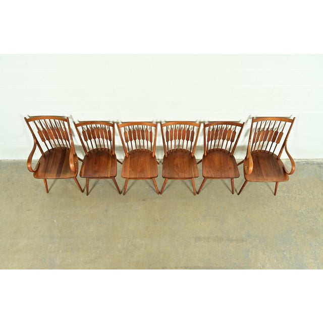 1960s Kipp Stewart for Drexel Declaration Sculpted Walnut Dining Chairs, Set of Six For Sale - Image 5 of 13