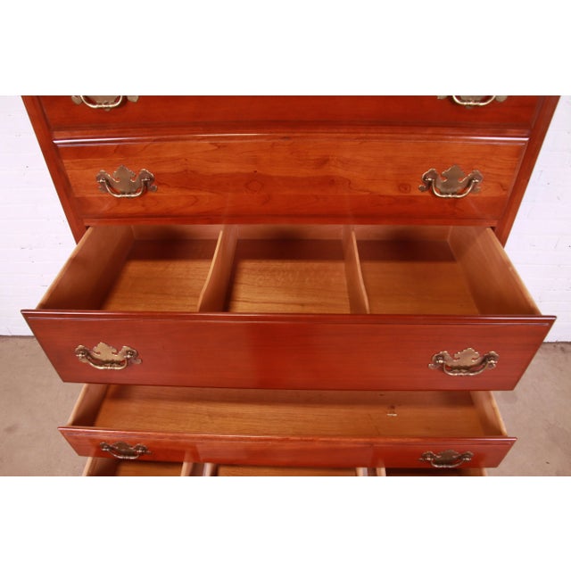 Brown Ethan Allen Early American Queen Anne Solid Cherry Wood Highboy Dresser For Sale - Image 8 of 13