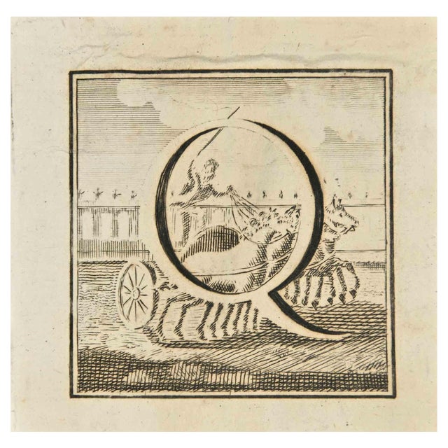 Luigi Vanvitelli, Letter of the Alphabet Q, Etching, 18th Century For Sale