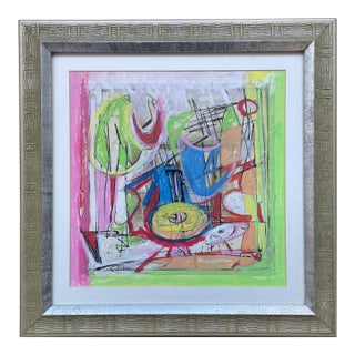 Listed John Schwab Original Oil Stick Abstract Kandinsky Rothko Style Painting Cubism MCM For Sale