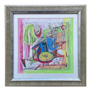 Listed John Schwab Original Oil Stick Abstract Kandinsky Rothko Style Painting Cubism MCM