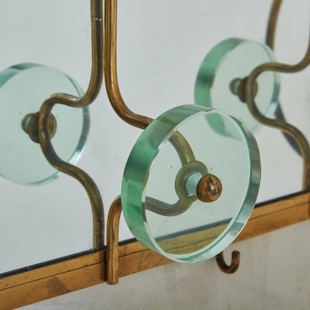 Italian Fontana Arte Style Brass + Glass Wall Mounted Coat Rack, 1950s For Sale - Image 13 of 18