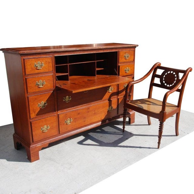 Brass Chippendale Style Mahogany Secretary Desk by Baker For Sale - Image 8 of 12