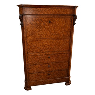 Charles X Drop-Front Secretary in Elm Burl, 19th Century For Sale