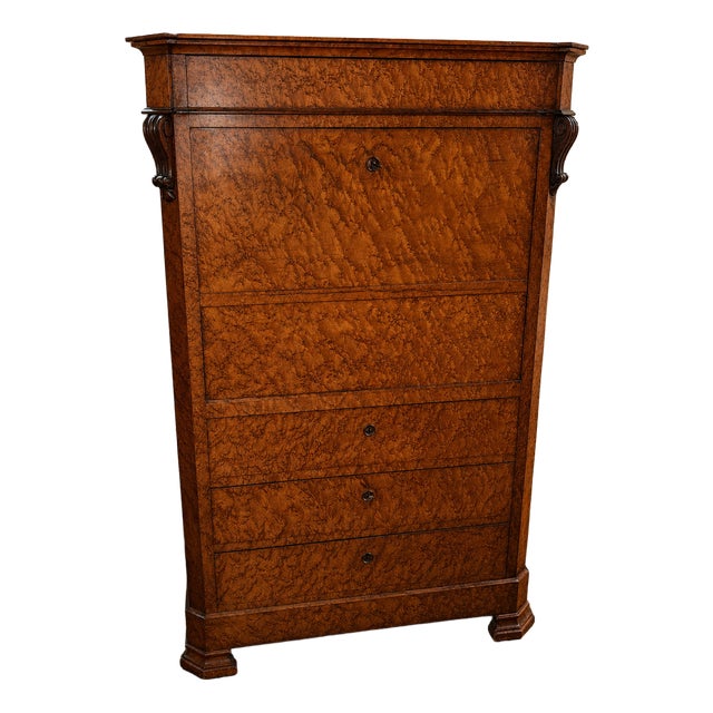 Charles X Drop-Front Secretary in Elm Burl, 19th Century For Sale