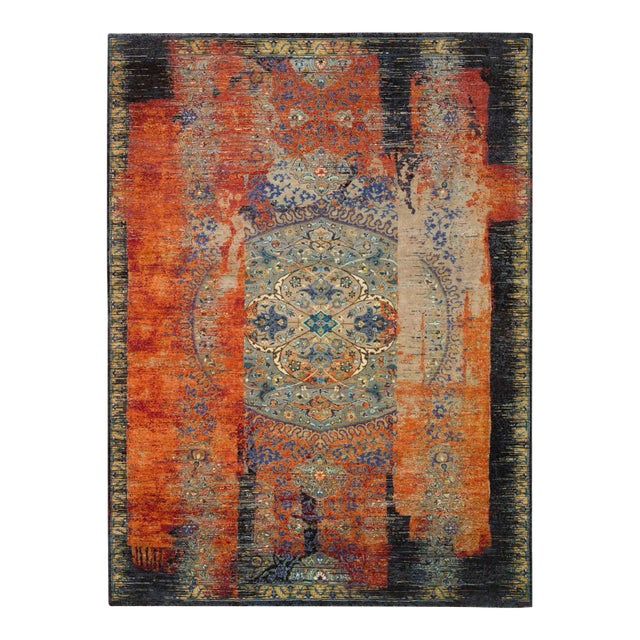 2010s Rust Red & Black, Ancient Ottoman Erased Design, Ghazni Wool Hand Knotted, Oriental Rug For Sale