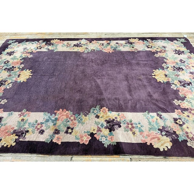 Textile 1920s Antique Purple Open Field Chinese Handknotted Art Deco Wool Room Size Rug For Sale - Image 7 of 10