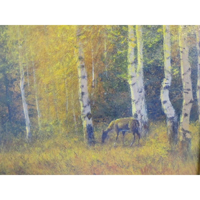 Mark Geller Signed Original Landscape Deer Leaves of Autumn Oil Painting For Sale - Image 4 of 6