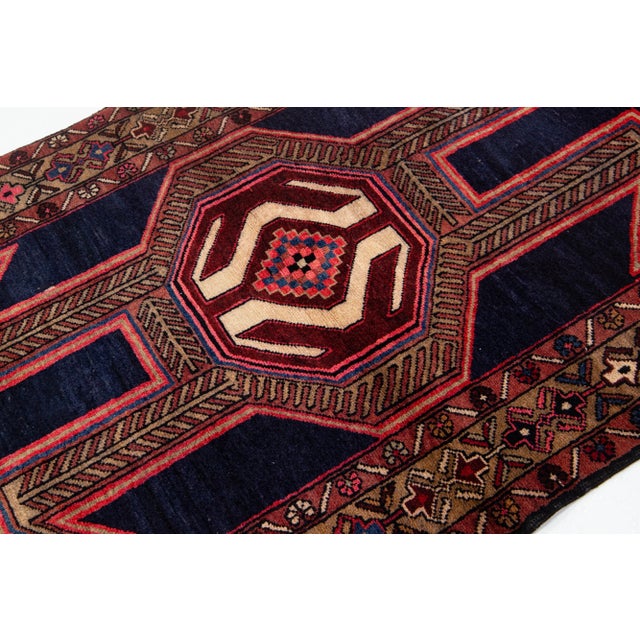 Navy Blue Navy Blue Tribal Designed Vintage Wool Rug 3 X 11 For Sale - Image 8 of 8