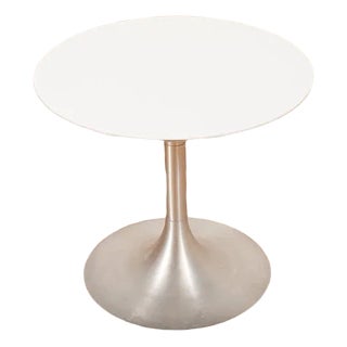 T 304 Side Table on Trumpet Base in Aluminum with White Glass Shelf by Robert Haussmann, 1959 For Sale