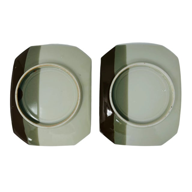 Tan Vintage Signed Hand-Painted Ceramic Sushi Service Plates a Pair For Sale - Image 8 of 9