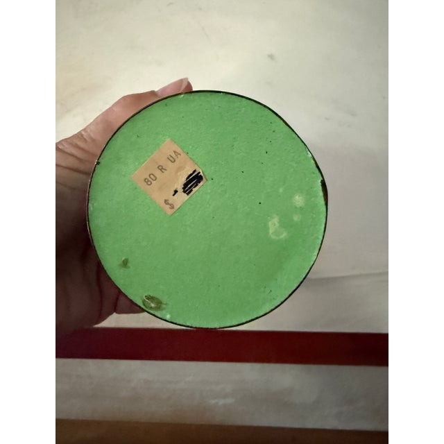 Chinoiserie Vintage Apple Green Canton Enamel Floral Covered Box For Sale - Image 3 of 8