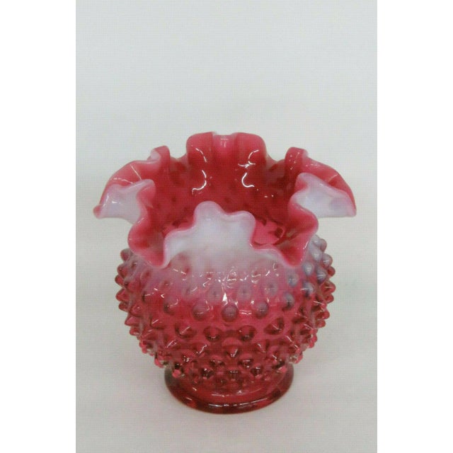 Fenton Cranberry Glass Opalescent Pink Hobnail Ruffled Vase Chairish