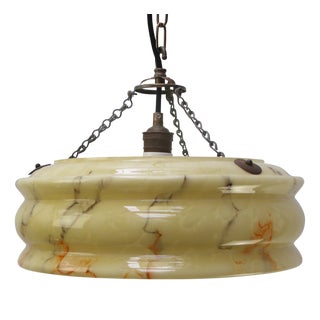 Art Deco Pendant Lamp in Brass and Yellow Glass, France, 1920s For Sale