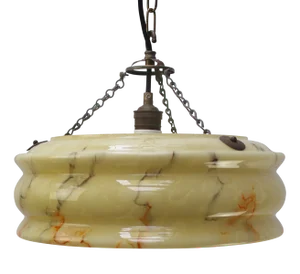 Art Deco Pendant Lamp in Brass and Yellow Glass, France, 1920s