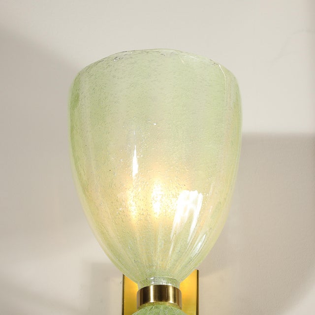 Pair of Modernist Pale Jade Hand-Blown Murano Glass Sconces W/ Brass Fitting For Sale - Image 12 of 12