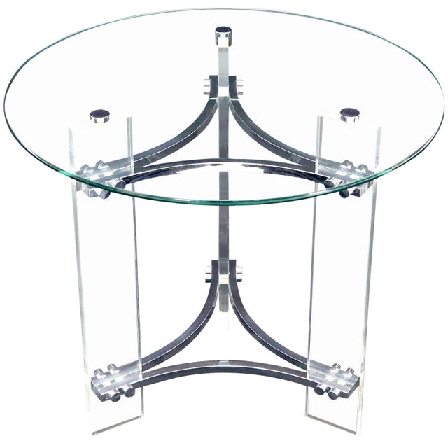 Round Glass Chrome & Lucite Occasional Side End Table Stand Charles Hollis Jones For Sale - Image 13 of 13