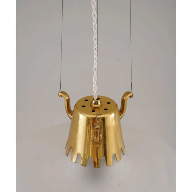 1950s Swedish Modern Pendant in Brass and Glass from Bröderna Malmströms, 1950s For Sale - Image 5 of 9