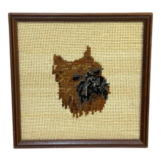 Brussels Griffon Framed Needlepoint Textile Art For Sale