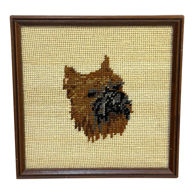 Brussels Griffon Framed Needlepoint Textile Art For Sale