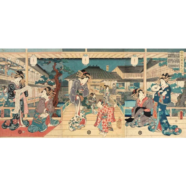 Bijin and children on a porch with lanterns is an original modern artworks realized by Utagawa Kunisada II between...