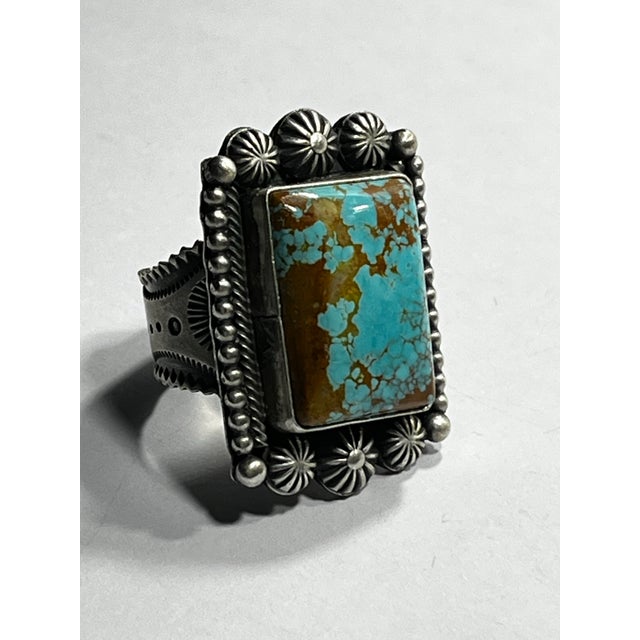 Native American 1990s Henry Calladito, Sterling Silver and Turquoise Native American Ring, Size 9 For Sale - Image 3 of 6