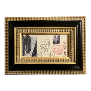 Contemporary Original Judy Henn Abstract Ink Drawing/Collage “First Day on a Cliff” Framed