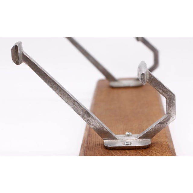 Mid 20th Century Mid 20th Century European Aluminum Hook 15 In. Wood Wall Rack For Sale - Image 5 of 7
