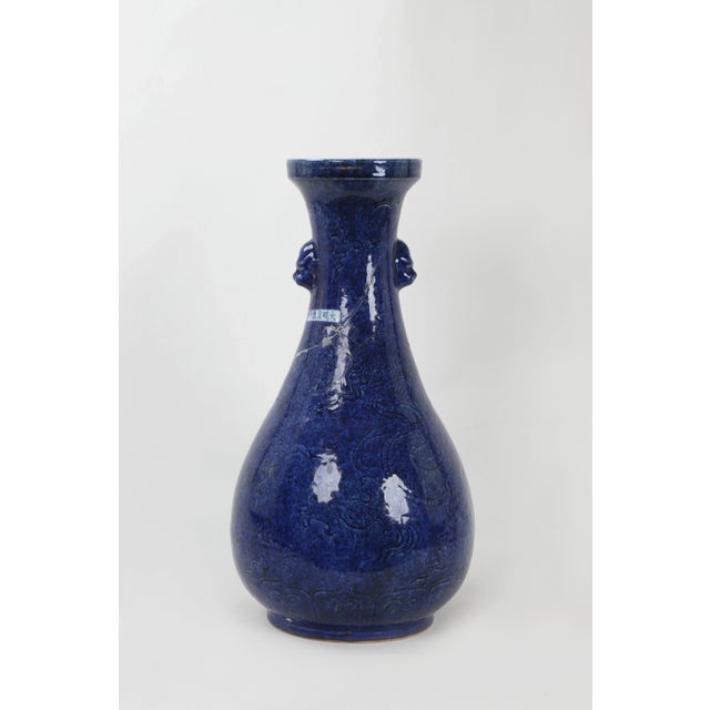 Early 20th-Century Chinese Porcelain Vase Glazed in Cobalt Blue (Restored) For Sale - Image 10 of 10
