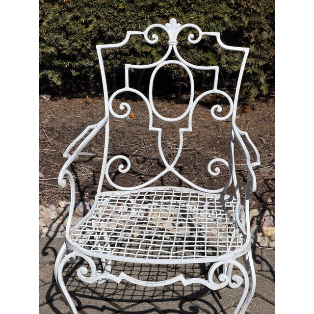 White Mid 20th Century Vintage Wrought Iron Provence Scroll Arm Chairs - A Pair For Sale - Image 8 of 11