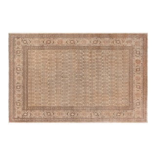 Antique Persian Tabriz Golden Beige & Brown Handwoven Wool Rug For Sale