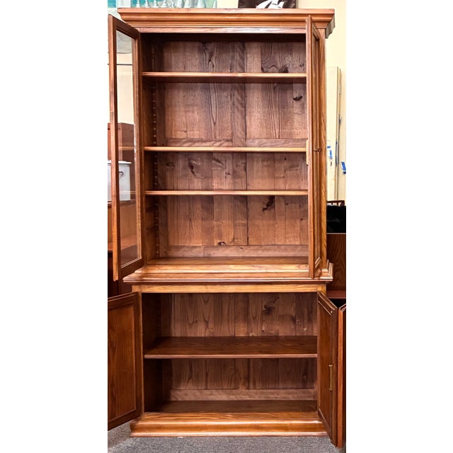 Brown Vintage Pair of Elmwood Bookcases / Cabinets With Adjustable Shelves , Uk Import c.1950 For Sale - Image 8 of 11