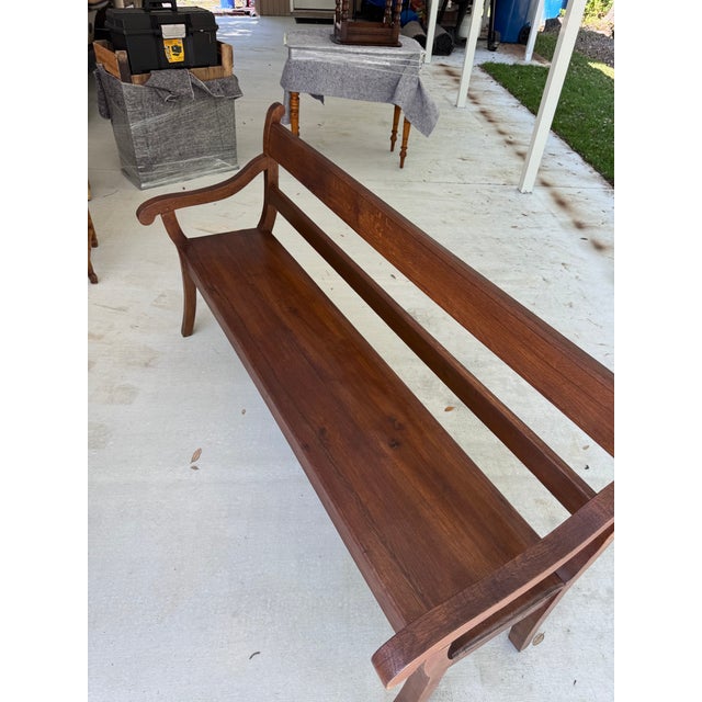 Wood Antique English Oak Bench For Sale - Image 7 of 8