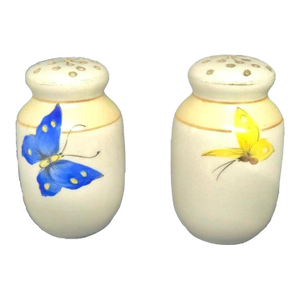 Vintage Mid Century Modern Porcelain Salt & Pepper Shakers Hand-Painted Butterfly Design