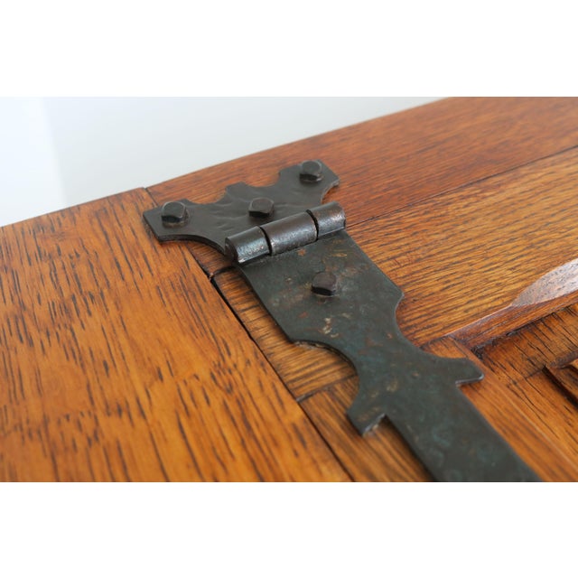 Antique 19th Century French Gothic Revival Blanket Chest in Carved Oak and Forged Iron, 1880 For Sale - Image 3 of 14