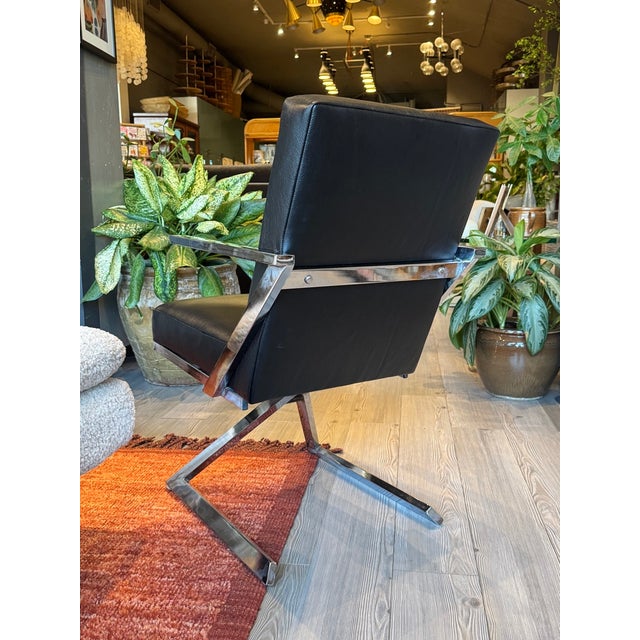 Chrome Vintage Italian Chrome and Black Leather Swivel Cantilever Chairs For Sale - Image 8 of 10