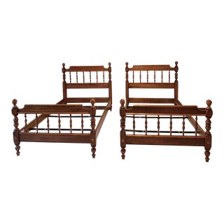 1980s Ethan Allen Maple Spindle Twin Bed Frames For Sale